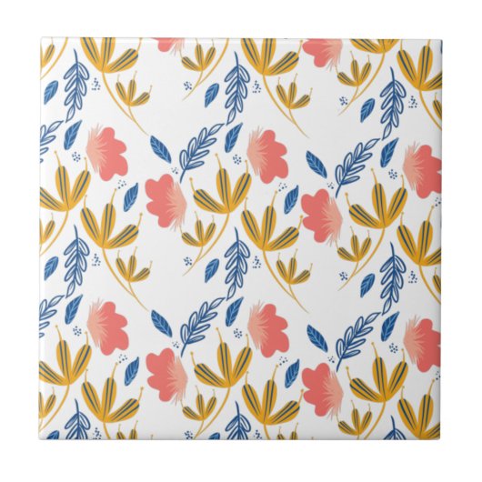 Summer Garden Blue Yellow Coral Florals Tegeltje (Voorkant)
