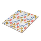 Summer Garden Blue Yellow Coral Florals Tegeltje (Zijkant)