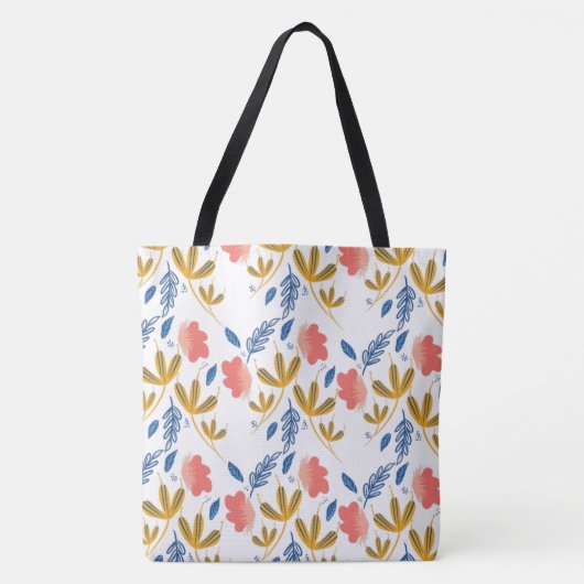 Summer Garden Blue Yellow Coral Florals Tote Bag (Voorkant)