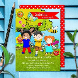 Summer Garden Children Birthday Party Invitation Kaart