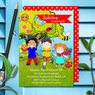 Summer Garden Children Birthday Party Invitation Kaart