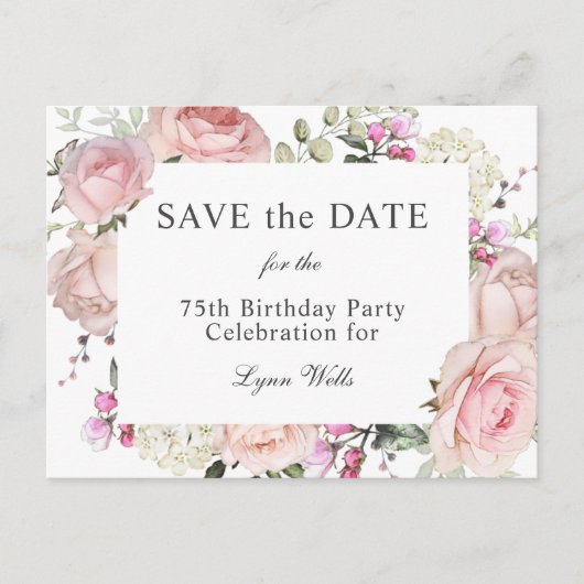 Summer Garden Floral 75th Verjaardag Save the Date Briefkaart (Voorkant)