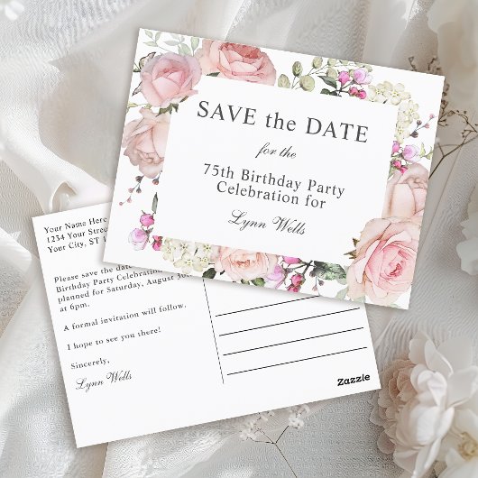Summer Garden Floral 75th Verjaardag Save the Date Briefkaart