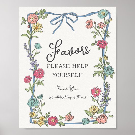 Summer Garden Party Bright Floral Favors Poster (Voorkant)