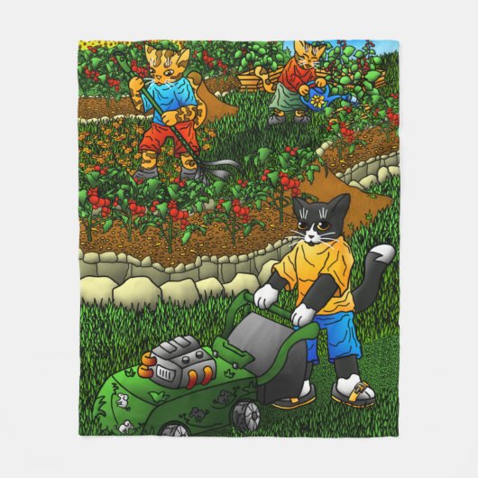 Summer Gardening Cats Fleece Deken (Voorkant)
