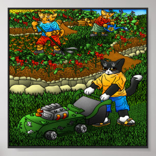 Summer Gardening Cats Poster