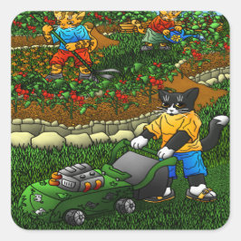 Summer Gardening Cats Vierkante Sticker