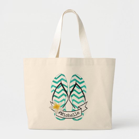 Summer Getaway Beach Teenslippers gepersonaliseerd Grote Tote Bag (Voorkant)