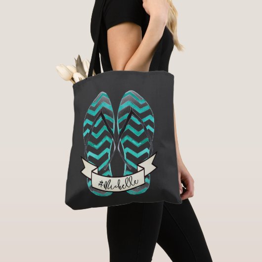 Summer Getaway Beach Teenslippers gepersonaliseerd Tote Bag (Dichtbij)