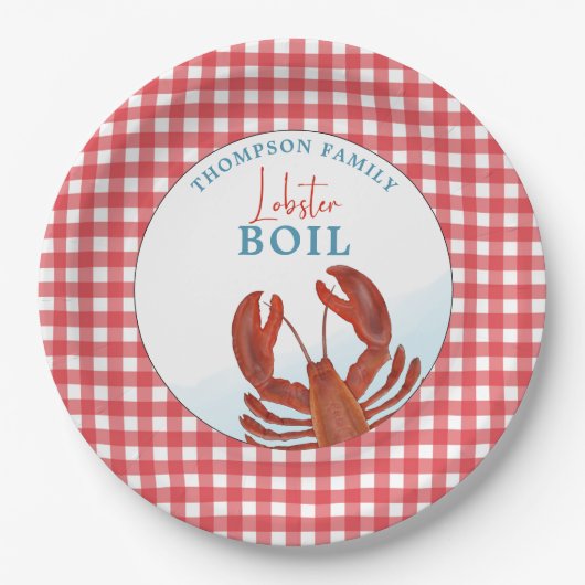 Summer Gingham Lobster Boil Seafood Whimsical Papieren Bordje (Voorkant)