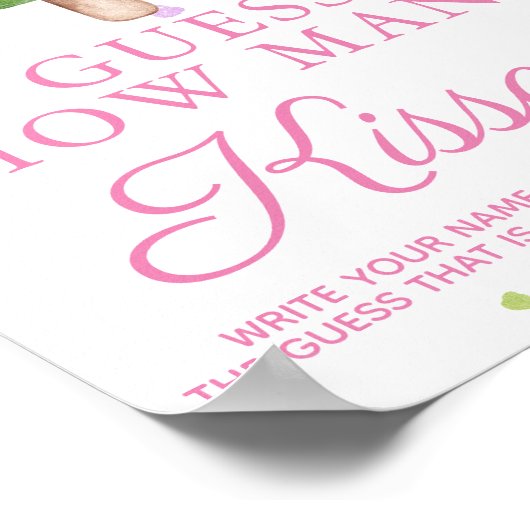 Summer Girl Baby shower Game Hoeveel kisses Poster (Hoek)