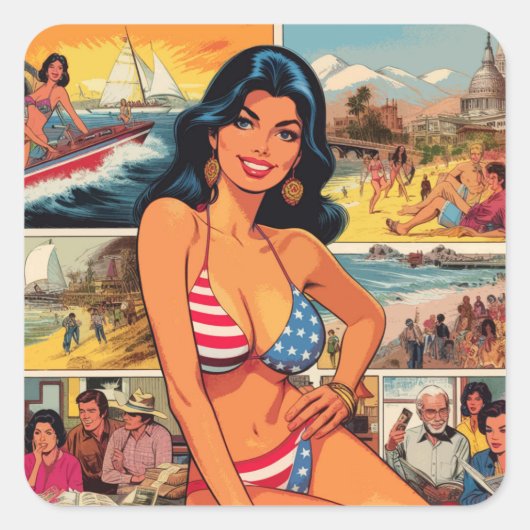 Summer Girl Comics Vierkante Sticker (Voorkant)