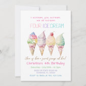 Summer Girl Ice Cream 4e verjaardag Uitnodiging (Voorkant)