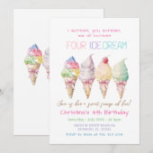 Summer Girl Ice Cream 4e verjaardag Uitnodiging (Voorkant / Achterkant)