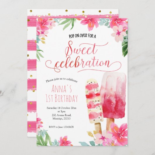Summer Girl Popsicle Birthday Invitation Kaart (Voorkant / Achterkant)