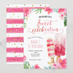 Summer Girl Popsicle Birthday Invitation Kaart