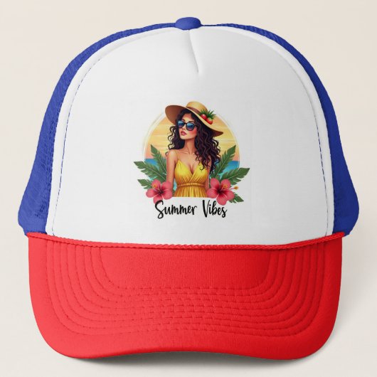 Summer Girl Tropical Sunset Style Hat Trucker Pet (Voorkant)