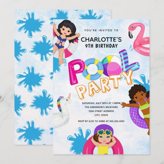 Summer Girls 9e verjaardag Pool Kaart (Voorkant / Achterkant)
