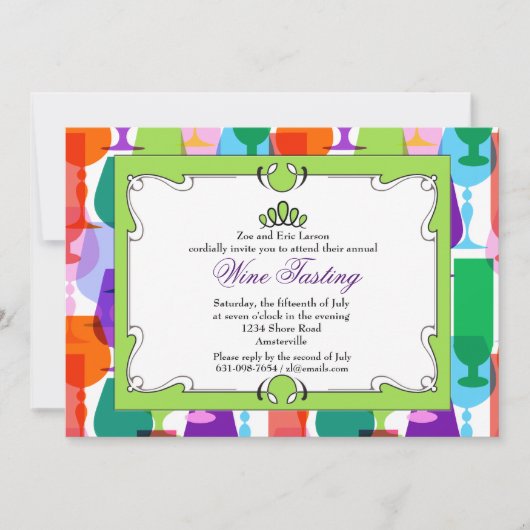 Summer Glassware Wine Tasting Invitation Kaart (Voorkant)