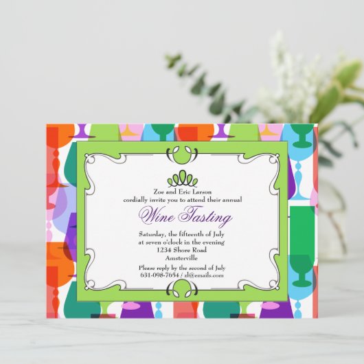 Summer Glassware Wine Tasting Invitation Kaart (Staand voorkant)