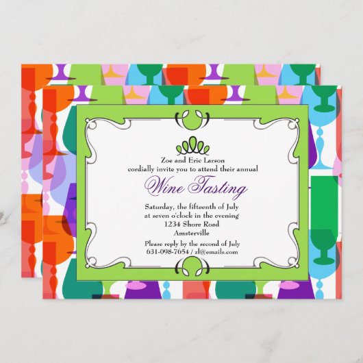 Summer Glassware Wine Tasting Invitation Kaart (Voorkant / Achterkant)