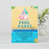 Summer Gnome Pool Birthday Party Invitation Kaart (Staand voorkant)
