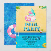 Summer Gnome Pool Birthday Party Invitation Kaart (Voorkant / Achterkant)