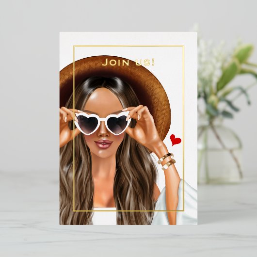 Summer Gold Bachelorette Party Folie Uitnodiging (Staand Voorkant)