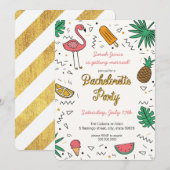 Summer Gold Flamingo Pineapple Bachelorette Party Kaart (Voorkant / Achterkant)