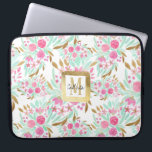 Summer Gold Pink Blauwgroen Waterverf Flowers Patr Laptop Sleeve<br><div class="desc">Dit elegante en moderne bloempatroon is perfect voor het meisje. Het is voorzien van handbeschilderde roze, namaakbedrukte goud en blauwgroen groene bloemen in bladeren boven op een eenvoudige witte achtergrond. Het is , chic, artsy, uniek en origineel; het perfecte ontwerp voor de zomer- en lenteseizoenen. Geniet van dit handbeschilderde waterverf...</div>