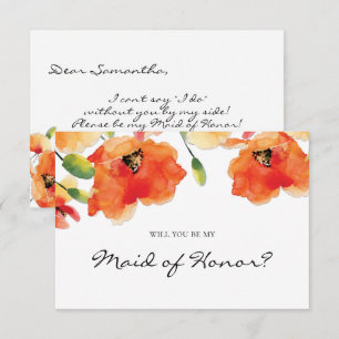 Summer Golden Poppy Bridesmaid Maid of Honor Kaart