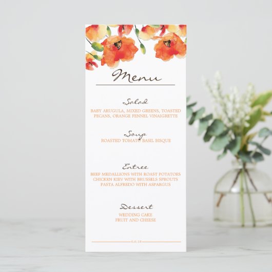 Summer Golden Poppy Wedding Menu (Staand voorkant)
