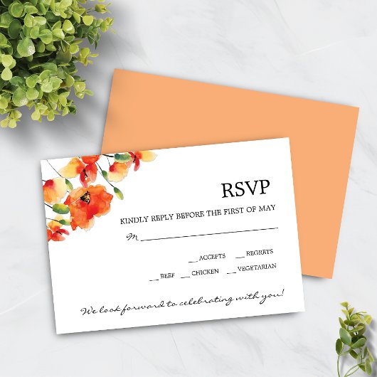 Summer Golden Poppy Wedding RSVP Kaartje