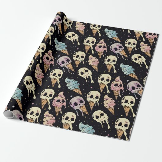 Summer Gothic schedels Ice Cream Spooky Cadeaupapier (Uitgerold)