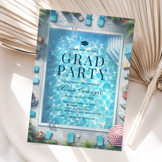 Summer Graduation Pool Party Invitations Kaart