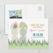 Summer Grass Daisies Schattigee Teenslippers Save  Aankondigingskaart (Voorkant / Achterkant)