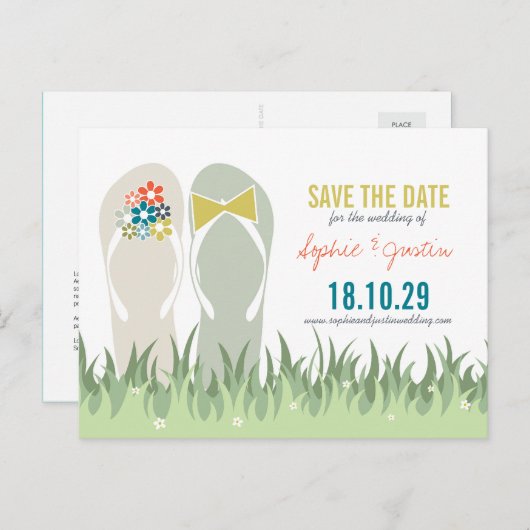 Summer Grass Daisies Schattigee Teenslippers Save Aankondigingskaart (Voorkant / Achterkant)