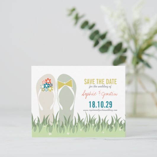 Summer Grass Daisies Schattigee Teenslippers Save  Aankondigingskaart (Staand voorkant)