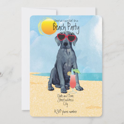 Summer Great Dane Beach Party Invitation Feestdagenkaart (Voorkant)