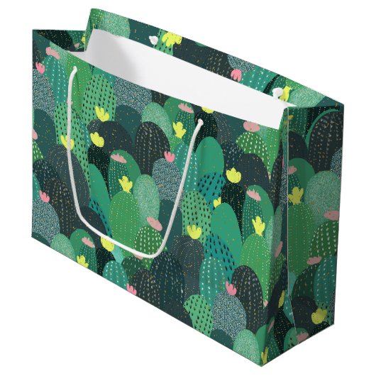 Summer Green Blauwgroen Cactus Gold stippen Cute D Groot Cadeauzakje (Voorkant Gekanteld)