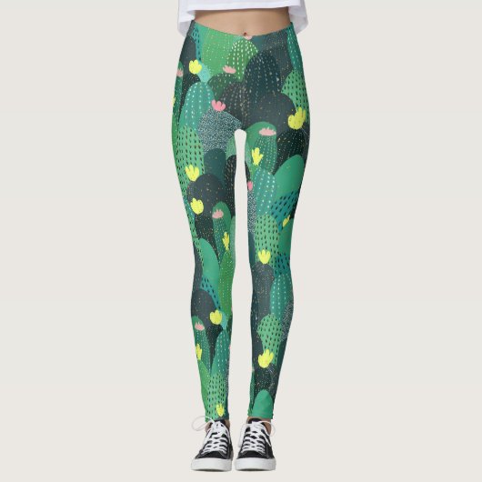 Summer Green Blauwgroen Cactus Gold stippen Cute D Leggings (Voorkant)