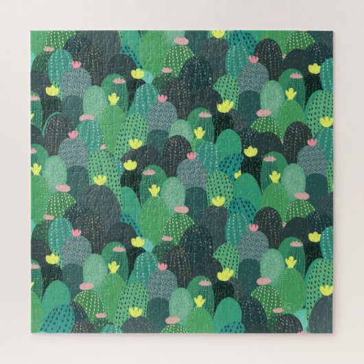 Summer Green Blauwgroen Cactus Gold stippen Cute D Legpuzzel (Verticaal)