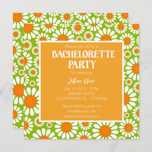 Summer Green en Sinaasappel Retro Daisy Bacheloret Kaart (Voorkant / Achterkant)