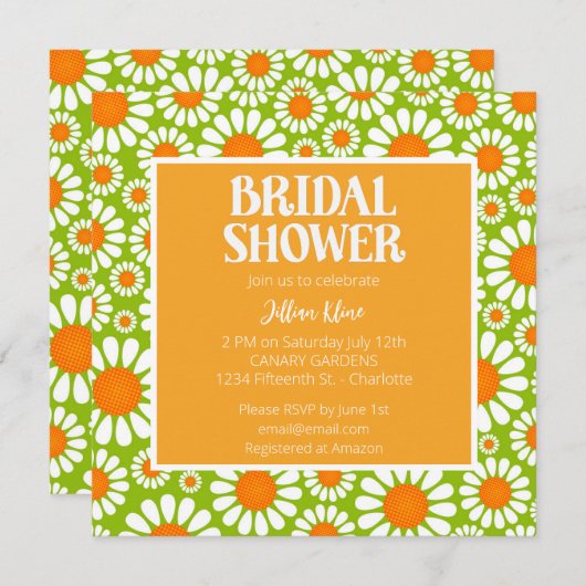 Summer Green en Sinaasappel Retro Daisy Vrijgezell Kaart (Voorkant / Achterkant)