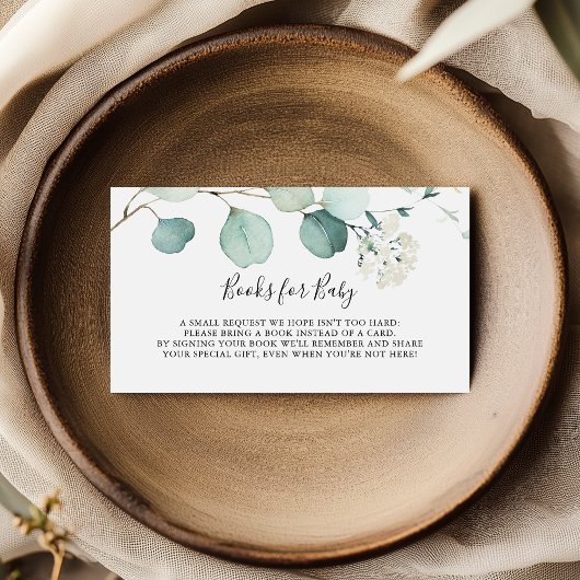 Summer Green Eucalyptus Baby shower Book Request Informatiekaartje