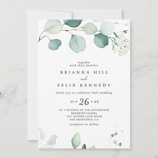 Summer Green Eucalyptus Foliage Casual Weddenschap Kaart (Voorkant)