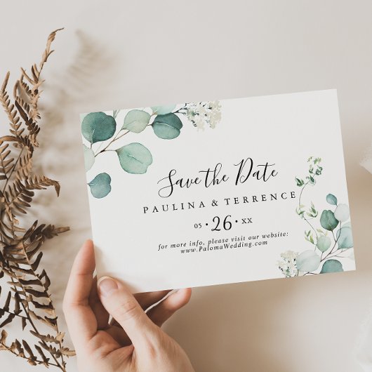 Summer Green Eucalyptus Foliage Horizontal Wedding Save The Date