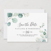 Summer Green Eucalyptus Foliage Horizontal Wedding Save The Date (Voorkant)