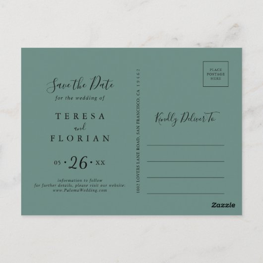 Summer Green Eucalyptus Foliage Save the Date Briefkaart (Achterkant)