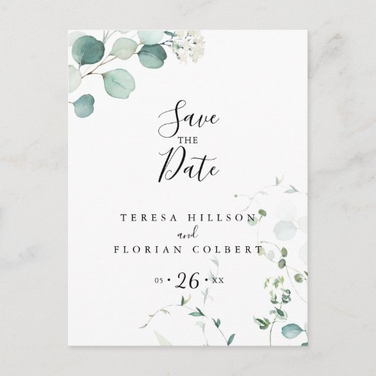 Summer Green Eucalyptus Foliage Save the Date Briefkaart (Voorkant)